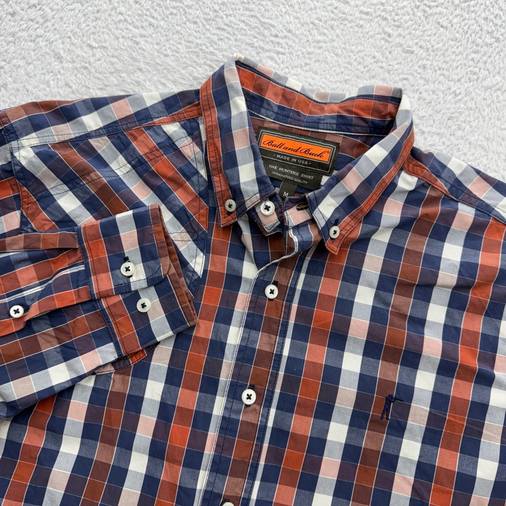 Ball and‎ Buck The Hunters Shirt Mens Medium Plaid Button Down Made in USA Navy